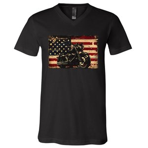 American Flag Motorcycle Apparel Biker Motorcycle V-Neck T-Shirt