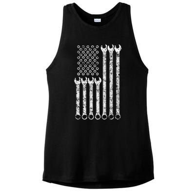 American Flag Mechanic Wrench Gift Mens Womens Ladies PosiCharge Tri-Blend Wicking Tank