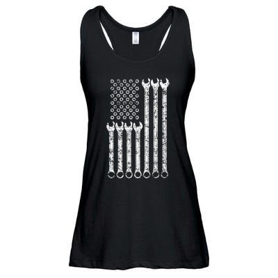 American Flag Mechanic Wrench Gift Mens Womens Ladies Essential Flowy Tank