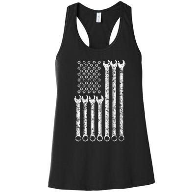 American Flag Mechanic Wrench Gift Mens Womens Women's Racerback Tank