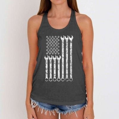 American Flag Mechanic Wrench Gift Mens Womens Women's Knotted Racerback Tank