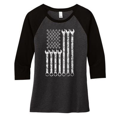 American Flag Mechanic Wrench Gift Mens Womens Women's Tri-Blend 3/4-Sleeve Raglan Shirt