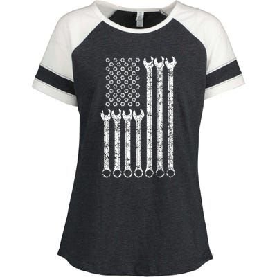 American Flag Mechanic Wrench Gift Mens Womens Enza Ladies Jersey Colorblock Tee