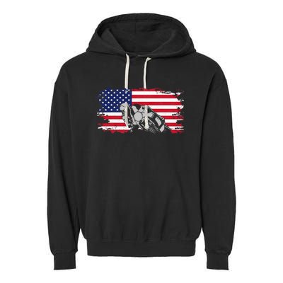 American Flag Motorcycle Garment-Dyed Fleece Hoodie