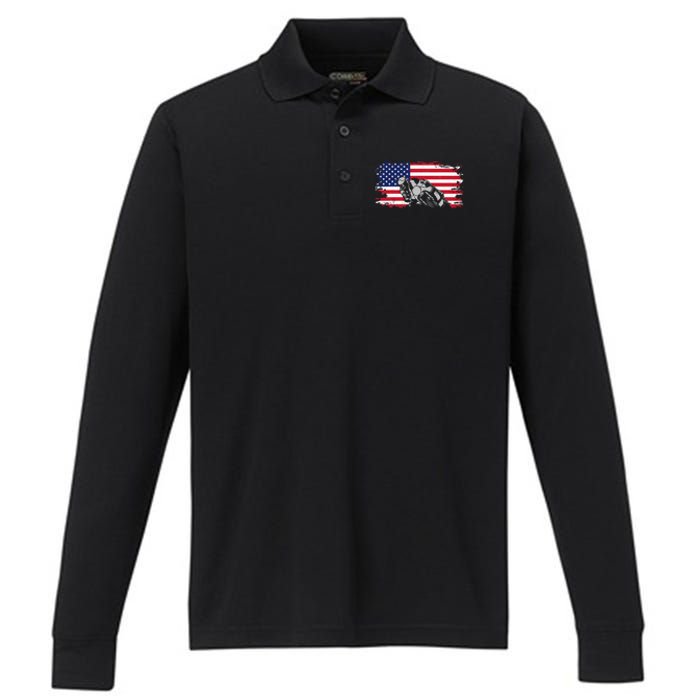 American Flag Motorcycle Performance Long Sleeve Polo