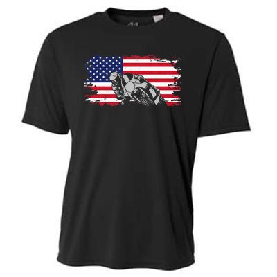 American Flag Motorcycle Cooling Performance Crew T-Shirt