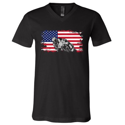 American Flag Motorcycle V-Neck T-Shirt