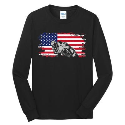 American Flag Motorcycle Tall Long Sleeve T-Shirt