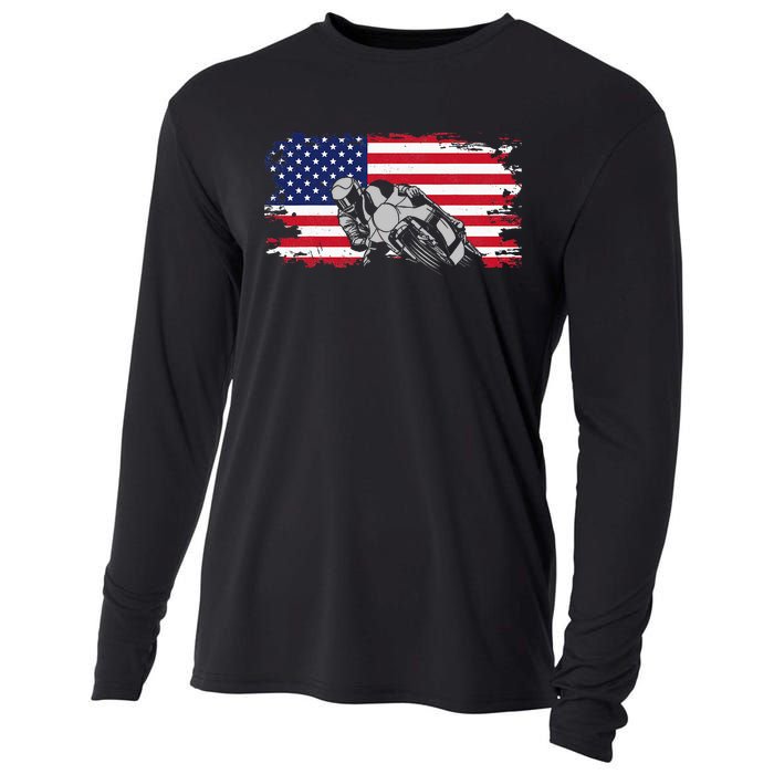 American Flag Motorcycle Cooling Performance Long Sleeve Crew