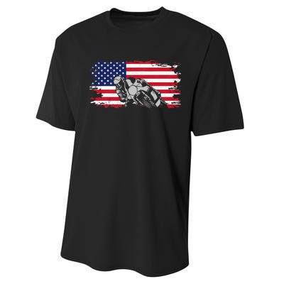 American Flag Motorcycle Performance Sprint T-Shirt