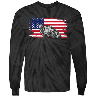 American Flag Motorcycle Tie-Dye Long Sleeve Shirt