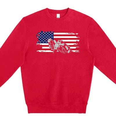 American Flag Motorcycle Premium Crewneck Sweatshirt