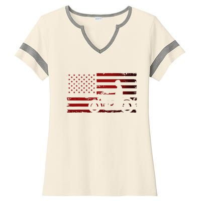 American Flag Motorcycle Biker Chopper Ladies Halftime Notch Neck Tee