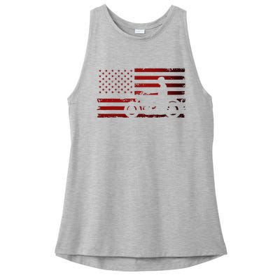 American Flag Motorcycle Biker Chopper Ladies PosiCharge Tri-Blend Wicking Tank