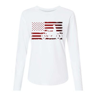 American Flag Motorcycle Biker Chopper Womens Cotton Relaxed Long Sleeve T-Shirt