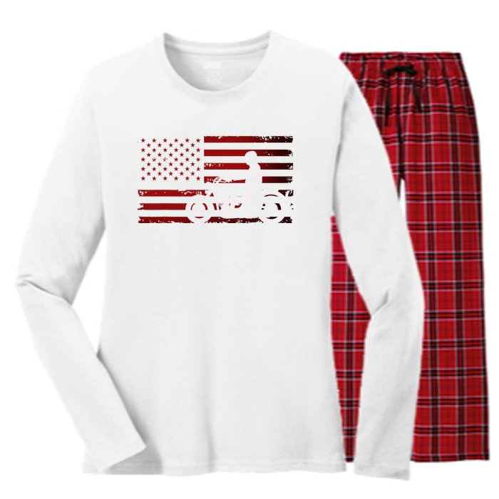 American Flag Motorcycle Biker Chopper Women's Long Sleeve Flannel Pajama Set 