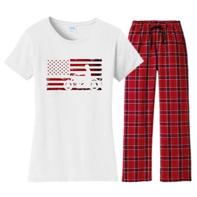 American Flag Motorcycle Biker Chopper Women's Flannel Pajama Set