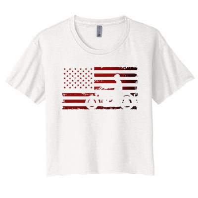 American Flag Motorcycle Biker Chopper Women's Crop Top Tee