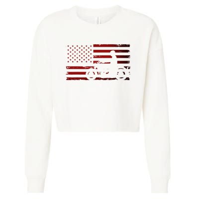 American Flag Motorcycle Biker Chopper Cropped Pullover Crew