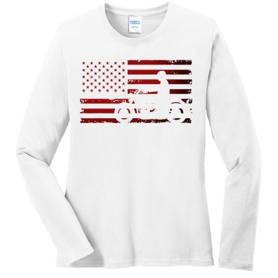 American Flag Motorcycle Biker Chopper Ladies Long Sleeve Shirt