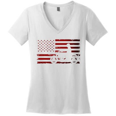 American Flag Motorcycle Biker Chopper Women's V-Neck T-Shirt