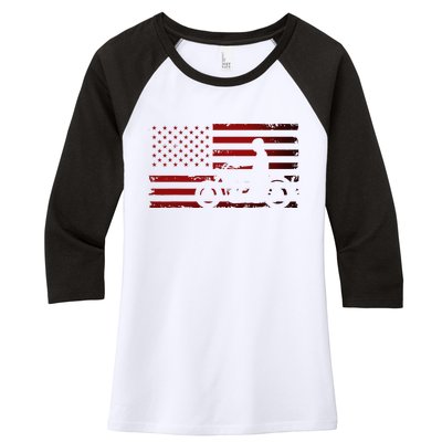 American Flag Motorcycle Biker Chopper Women's Tri-Blend 3/4-Sleeve Raglan Shirt