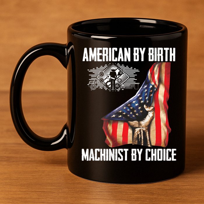 American Flag Machinist By Choice Funny For Machinist 11oz C Handle Ceramic Mug