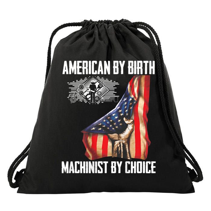 American Flag Machinist By Choice Funny For Machinist Drawstring Bag