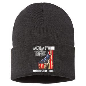 American Flag Machinist By Choice Funny For Machinist Sustainable Knit Beanie