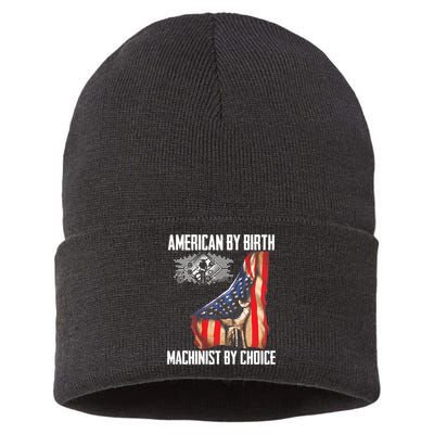 American Flag Machinist By Choice Funny For Machinist Sustainable Knit Beanie