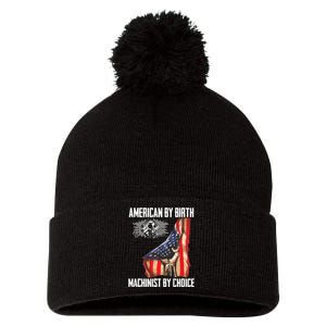 American Flag Machinist By Choice Funny For Machinist Pom Pom 12in Knit Beanie