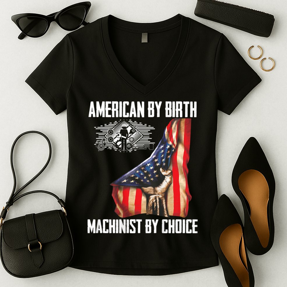 American Flag Machinist By Choice Funny For Machinist Women's V-Neck T-Shirt