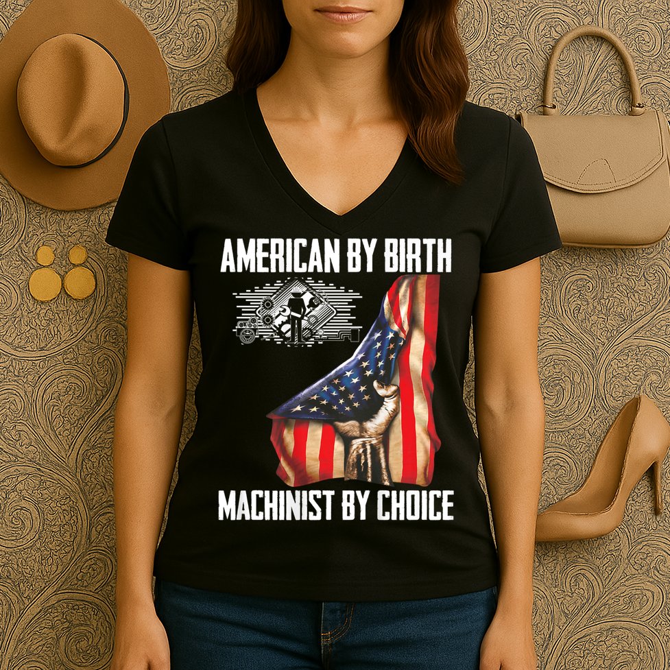 American Flag Machinist By Choice Funny For Machinist Women's V-Neck T-Shirt