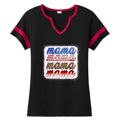 American Flag Mama Leopard Mama Great Gift Ladies Halftime Notch Neck Tee