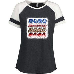 American Flag Mama Leopard Mama Great Gift Enza Ladies Jersey Colorblock Tee