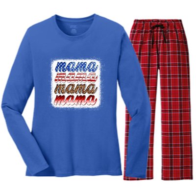 American Flag Mama Leopard Mama Great Gift Women's Long Sleeve Flannel Pajama Set 