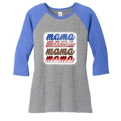 American Flag Mama Leopard Mama Great Gift Women's Tri-Blend 3/4-Sleeve Raglan Shirt