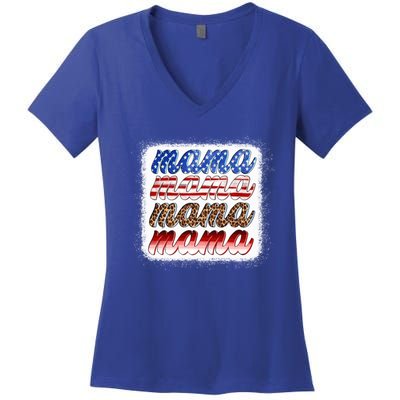 American Flag Mama Leopard Mama Great Gift Women's V-Neck T-Shirt