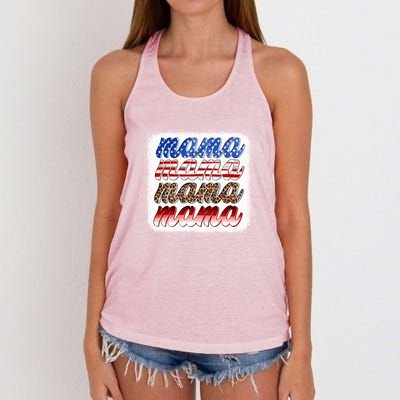 American Flag Mama Leopard Mama Great Gift Women's Knotted Racerback Tank