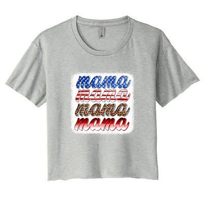 American Flag Mama Leopard Mama Great Gift Women's Crop Top Tee