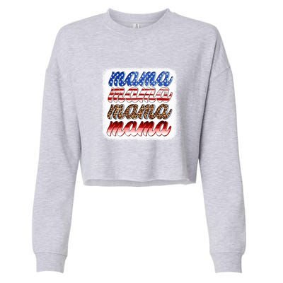 American Flag Mama Leopard Mama Great Gift Cropped Pullover Crew