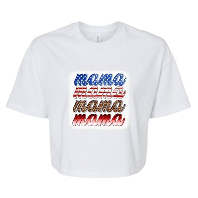 American Flag Mama Leopard Mama Great Gift Bella+Canvas Jersey Crop Tee