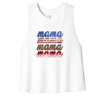 American Flag Mama Leopard Mama Great Gift Women's Racerback Cropped Tank