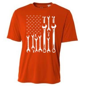 American Flag Mechanic Patriotic Funny Auto Wrench Funny Gift Cooling Performance Crew T-Shirt