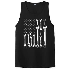 American Flag Mechanic Patriotic Funny Auto Wrench Funny Gift PosiCharge Competitor Tank