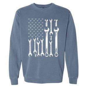 American Flag Mechanic Patriotic Funny Auto Wrench Funny Gift Garment-Dyed Sweatshirt