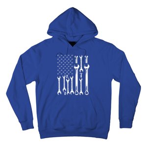 American Flag Mechanic Patriotic Funny Auto Wrench Funny Gift Hoodie