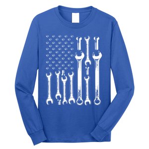 American Flag Mechanic Patriotic Funny Auto Wrench Funny Gift Long Sleeve Shirt