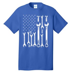 American Flag Mechanic Patriotic Funny Auto Wrench Funny Gift Tall T-Shirt