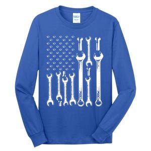 American Flag Mechanic Patriotic Funny Auto Wrench Funny Gift Tall Long Sleeve T-Shirt